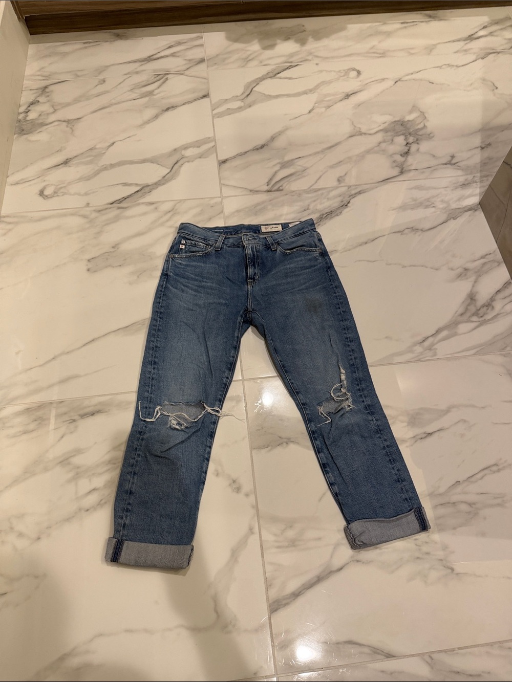 Ag Adriano Goldschmied Distressed Light Blue Boyfriend Jeans